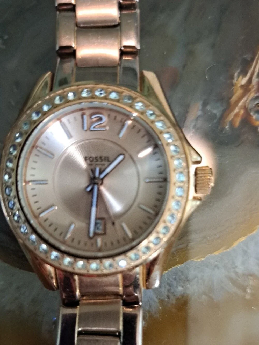 Fossil Women's Riley Mini Rose Gold Bracelet Watch with Crystal Accents ES2889